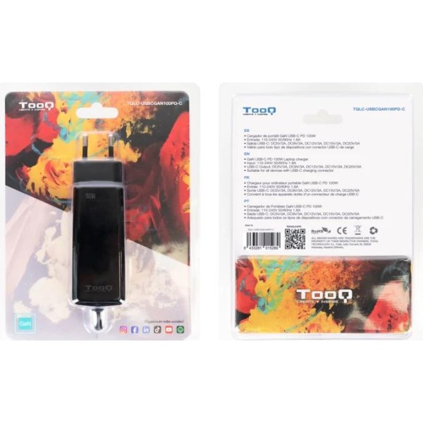 Tooq cargador portátil gan usb-c pd 100w cúbico