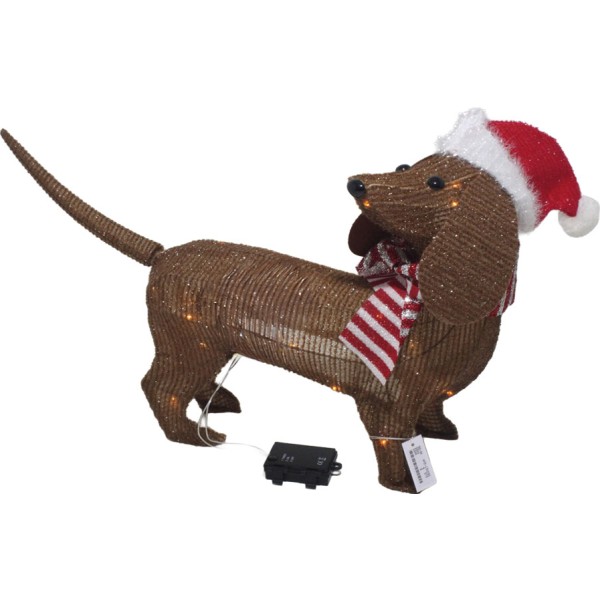 Perro marrón con gorro de navidad a pilas, función fija, 40 leds, interior